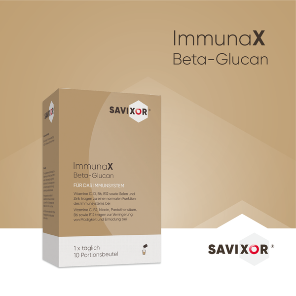 ImmunaX Beta-Glucan Nahrungsergänzung – Vorderseite der Verpackung
